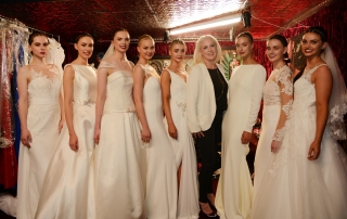Romantique Bridal Owner Marie stands in the middle of Northern Irelands Top Models including MISS NI Leanne Mc Dowell during Mid Ulster Runway 2015 held at Dormans Magherafelt Northern Ireland